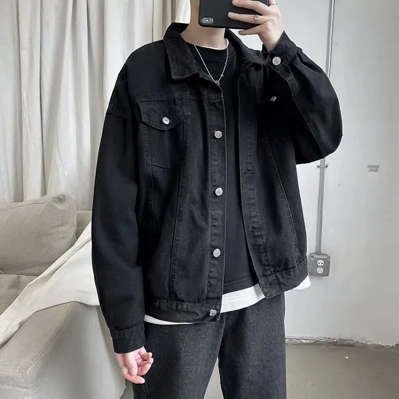 Black denim jacket for men