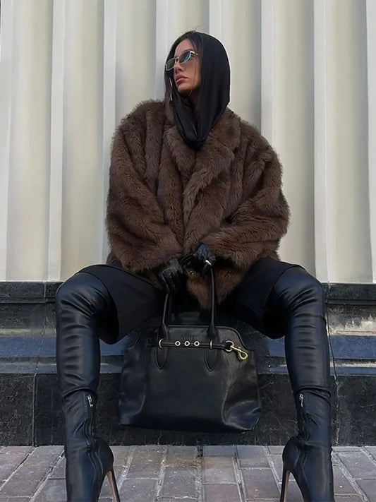 Faux Fur Solid Warm Jacket Street Coat