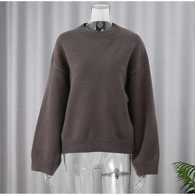 Casual Long Sleeved  Versatile Knitted Round Neck Sweater