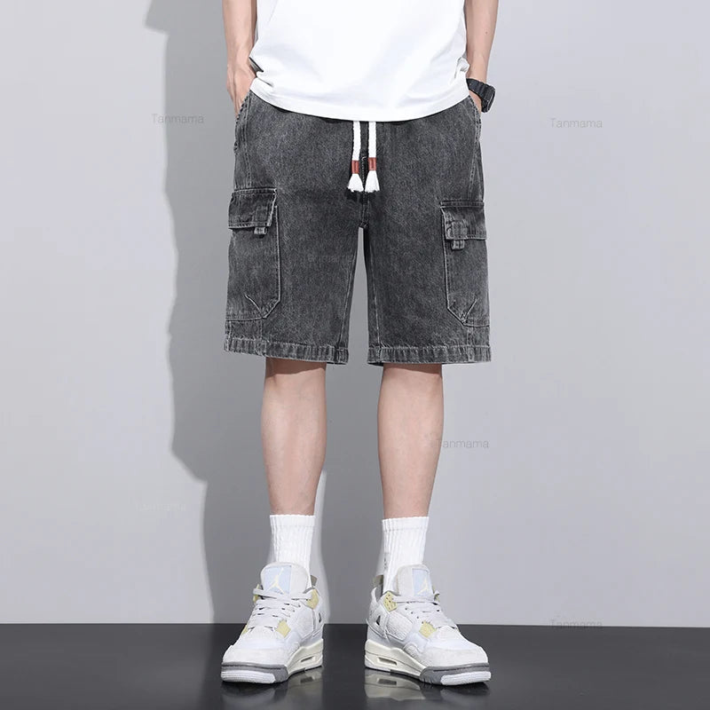 Men's short jeans in gray and blue