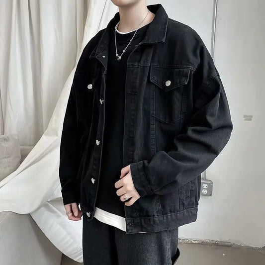 Black denim jacket for men