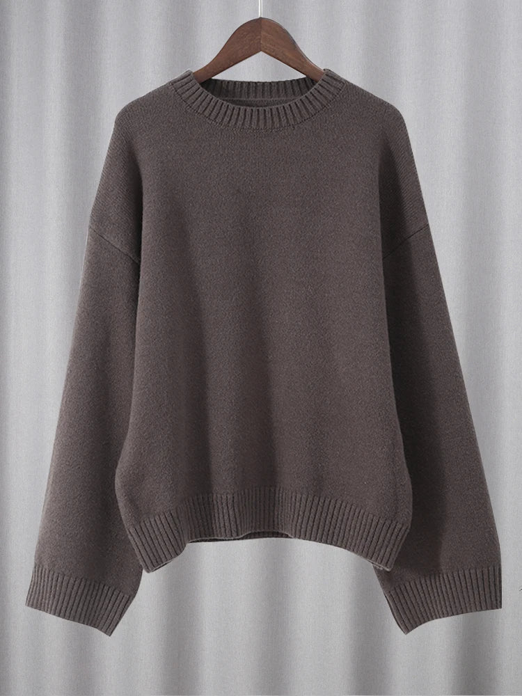 Casual Long Sleeved  Versatile Knitted Round Neck Sweater